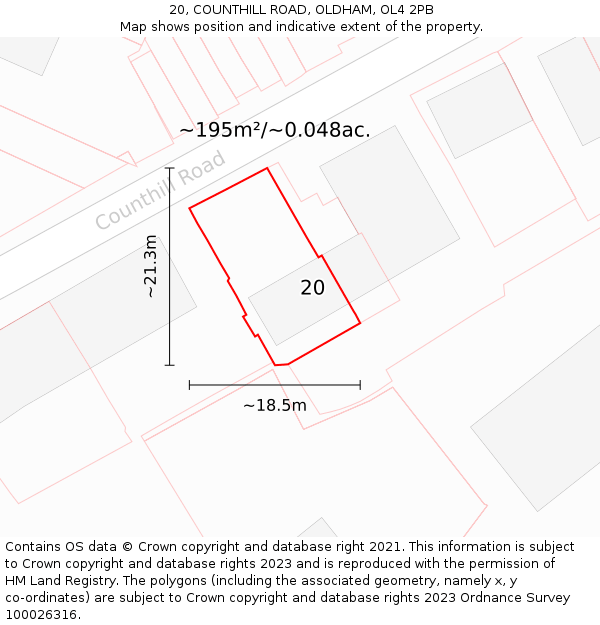 20, COUNTHILL ROAD, OLDHAM, OL4 2PB: Plot and title map