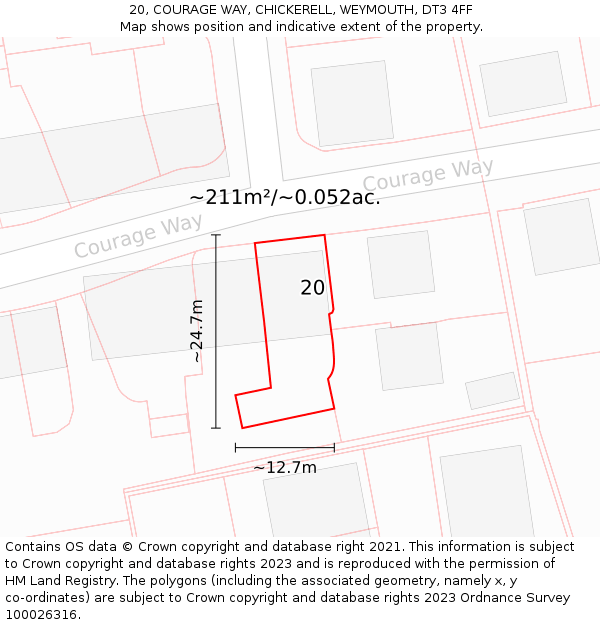 20, COURAGE WAY, CHICKERELL, WEYMOUTH, DT3 4FF: Plot and title map