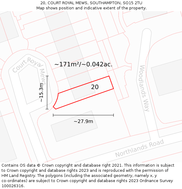 20, COURT ROYAL MEWS, SOUTHAMPTON, SO15 2TU: Plot and title map