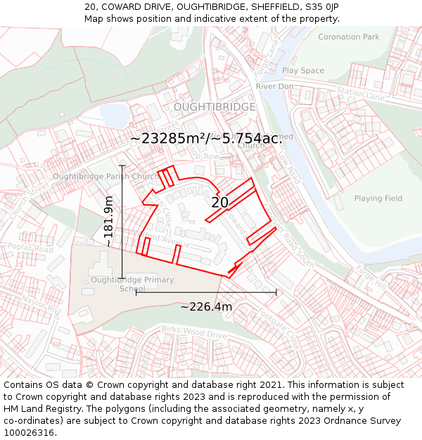 20, COWARD DRIVE, OUGHTIBRIDGE, SHEFFIELD, S35 0JP: Plot and title map