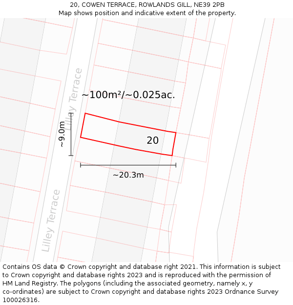 20, COWEN TERRACE, ROWLANDS GILL, NE39 2PB: Plot and title map