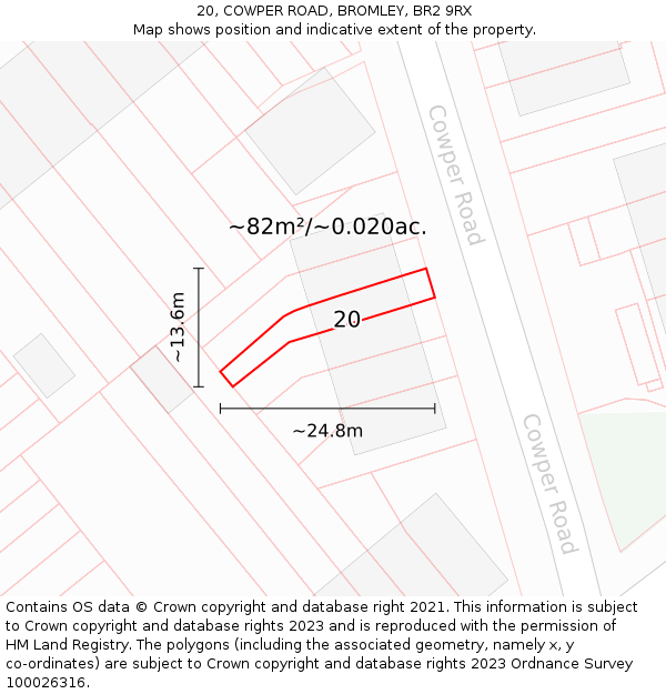 20, COWPER ROAD, BROMLEY, BR2 9RX: Plot and title map