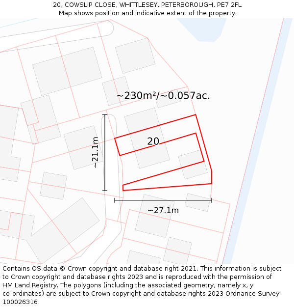 20, COWSLIP CLOSE, WHITTLESEY, PETERBOROUGH, PE7 2FL: Plot and title map