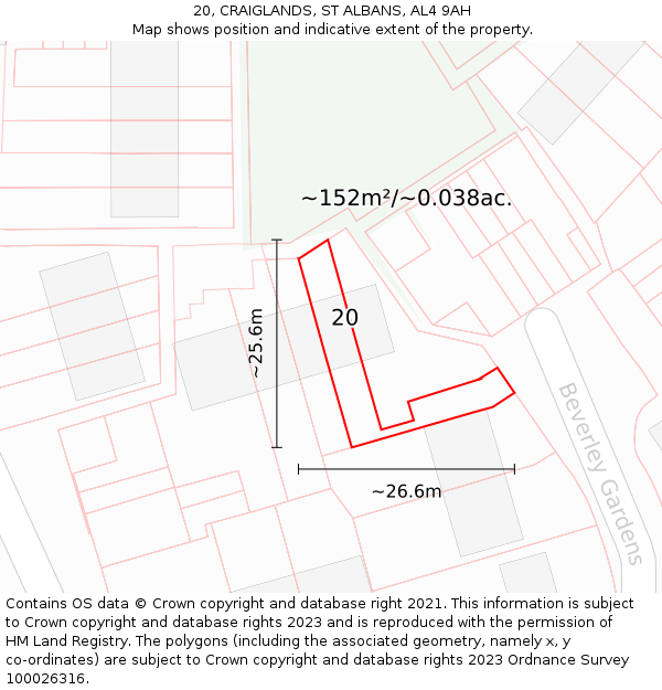 20, CRAIGLANDS, ST ALBANS, AL4 9AH: Plot and title map