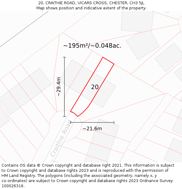 20, CRAITHIE ROAD, VICARS CROSS, CHESTER, CH3 5JL: Plot and title map