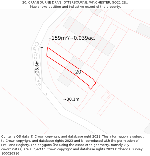 20, CRANBOURNE DRIVE, OTTERBOURNE, WINCHESTER, SO21 2EU: Plot and title map