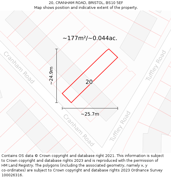 20, CRANHAM ROAD, BRISTOL, BS10 5EF: Plot and title map