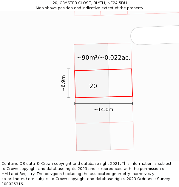20, CRASTER CLOSE, BLYTH, NE24 5DU: Plot and title map