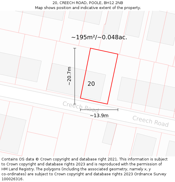 20, CREECH ROAD, POOLE, BH12 2NB: Plot and title map
