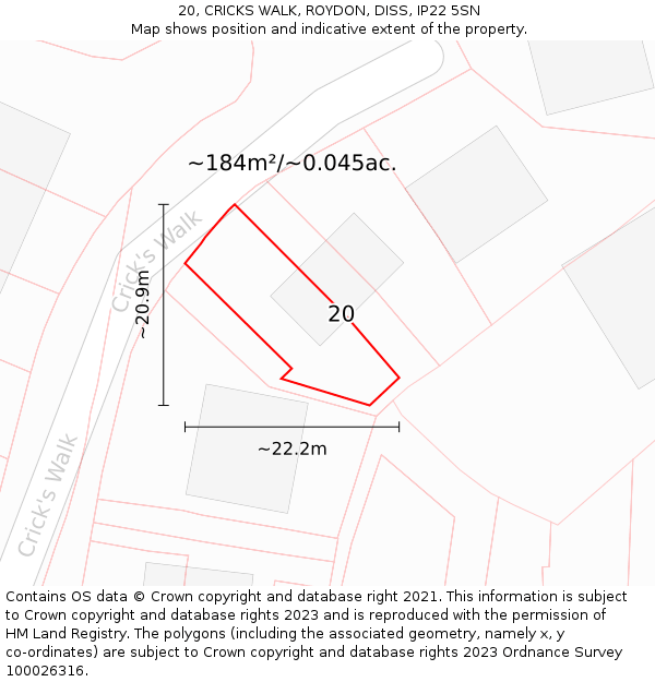 20, CRICKS WALK, ROYDON, DISS, IP22 5SN: Plot and title map