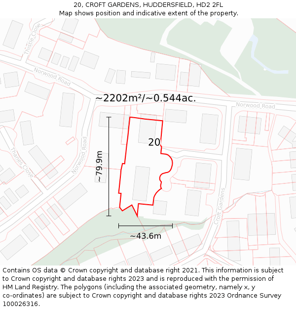 20, CROFT GARDENS, HUDDERSFIELD, HD2 2FL: Plot and title map