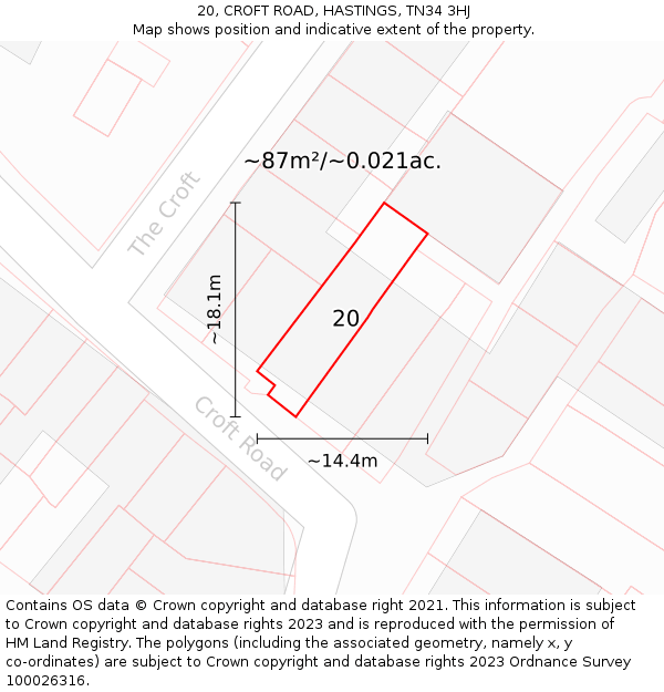 20, CROFT ROAD, HASTINGS, TN34 3HJ: Plot and title map