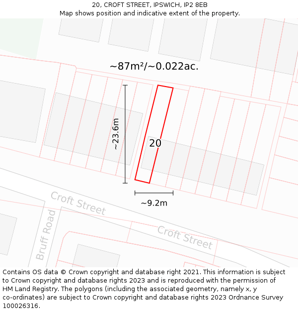 20, CROFT STREET, IPSWICH, IP2 8EB: Plot and title map