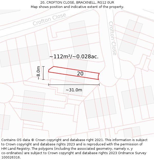 20, CROFTON CLOSE, BRACKNELL, RG12 0UR: Plot and title map