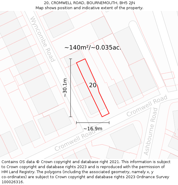 20, CROMWELL ROAD, BOURNEMOUTH, BH5 2JN: Plot and title map