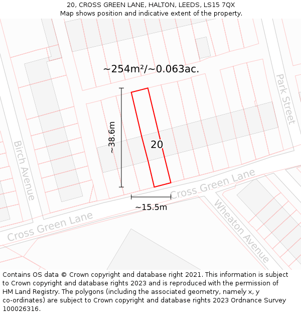 20, CROSS GREEN LANE, HALTON, LEEDS, LS15 7QX: Plot and title map