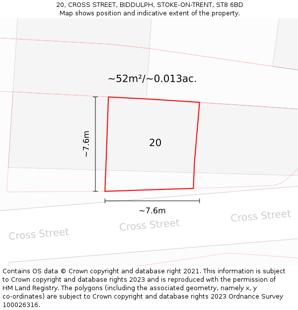 20, CROSS STREET, BIDDULPH, STOKE-ON-TRENT, ST8 6BD: Plot and title map