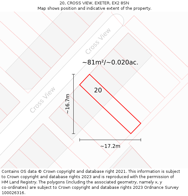 20, CROSS VIEW, EXETER, EX2 8SN: Plot and title map