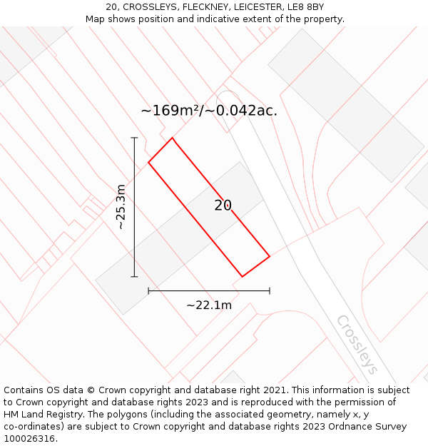 20, CROSSLEYS, FLECKNEY, LEICESTER, LE8 8BY: Plot and title map