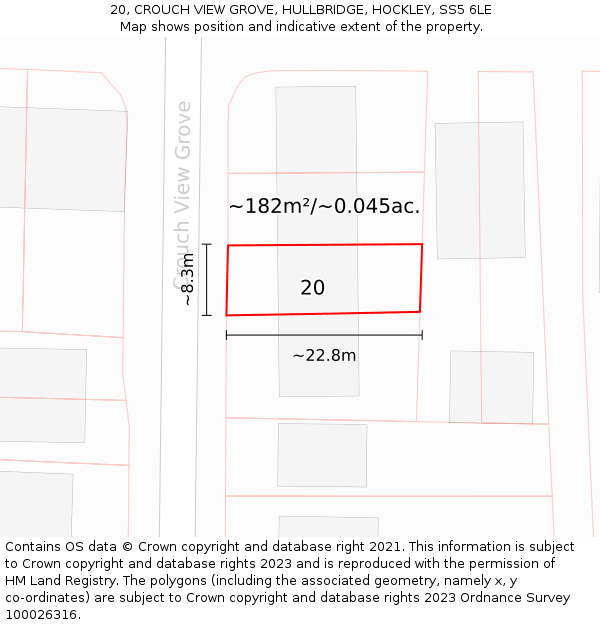 20, CROUCH VIEW GROVE, HULLBRIDGE, HOCKLEY, SS5 6LE: Plot and title map