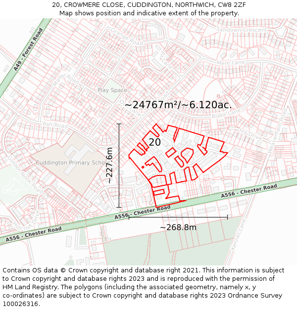 20, CROWMERE CLOSE, CUDDINGTON, NORTHWICH, CW8 2ZF: Plot and title map