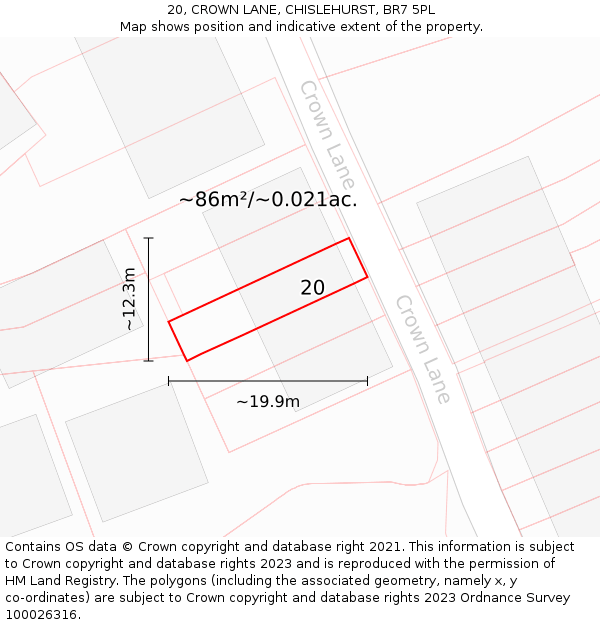 20, CROWN LANE, CHISLEHURST, BR7 5PL: Plot and title map