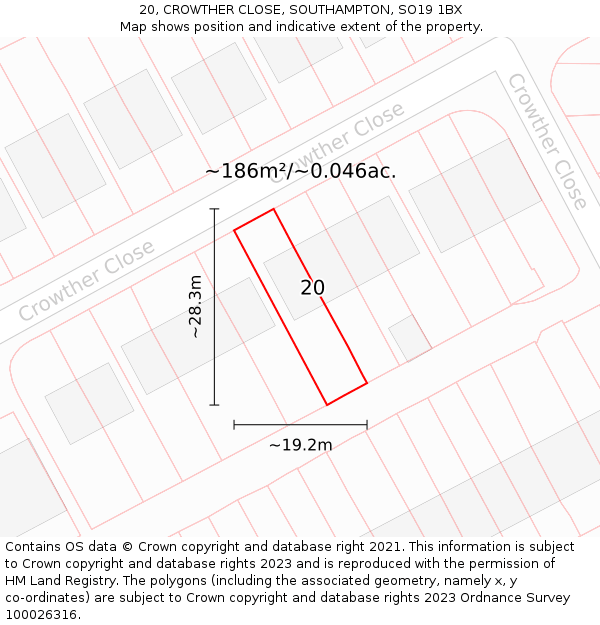 20, CROWTHER CLOSE, SOUTHAMPTON, SO19 1BX: Plot and title map