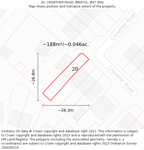20, CROWTHER ROAD, BRISTOL, BS7 9NS: Plot and title map