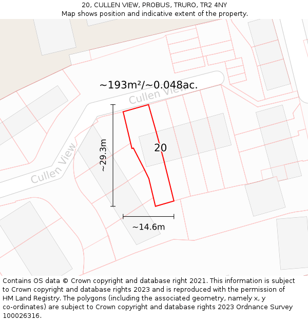 20, CULLEN VIEW, PROBUS, TRURO, TR2 4NY: Plot and title map