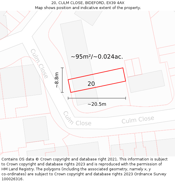 20, CULM CLOSE, BIDEFORD, EX39 4AX: Plot and title map