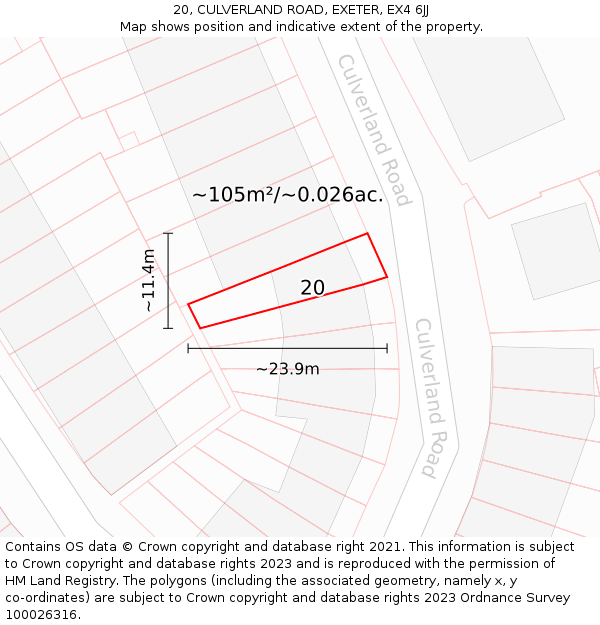 20, CULVERLAND ROAD, EXETER, EX4 6JJ: Plot and title map