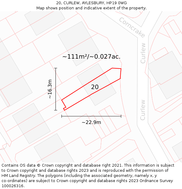 20, CURLEW, AYLESBURY, HP19 0WG: Plot and title map