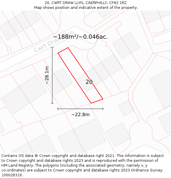 20, CWRT DRAW LLYN, CAERPHILLY, CF83 1RZ: Plot and title map