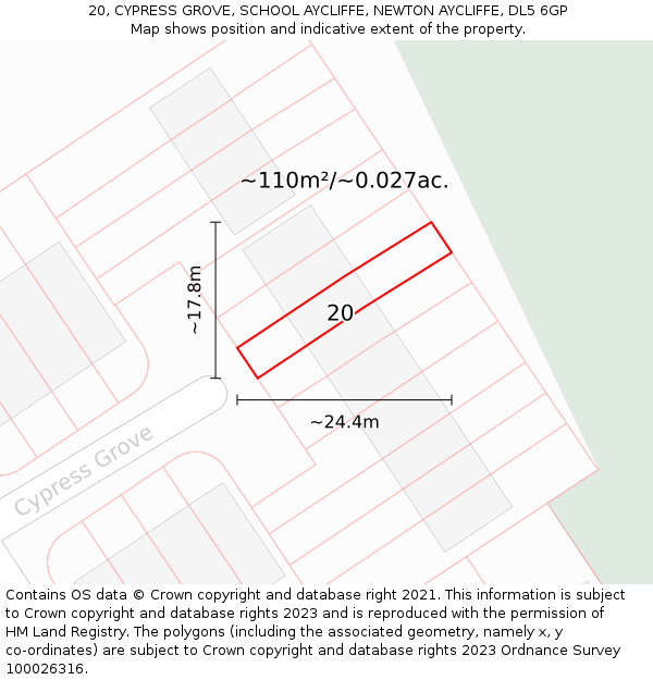 20, CYPRESS GROVE, SCHOOL AYCLIFFE, NEWTON AYCLIFFE, DL5 6GP: Plot and title map