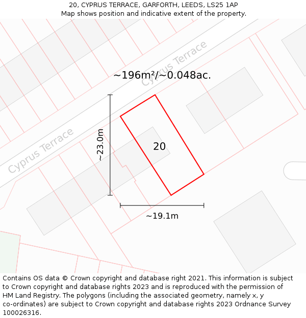 20, CYPRUS TERRACE, GARFORTH, LEEDS, LS25 1AP: Plot and title map