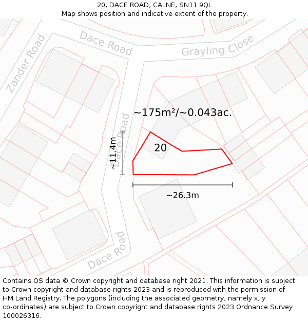 20, DACE ROAD, CALNE, SN11 9QL: Plot and title map