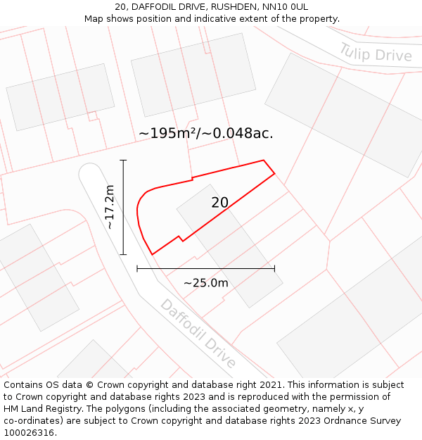 20, DAFFODIL DRIVE, RUSHDEN, NN10 0UL: Plot and title map