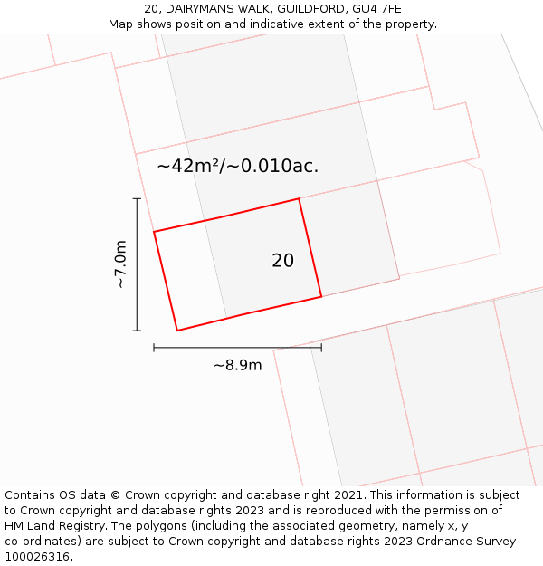 20, DAIRYMANS WALK, GUILDFORD, GU4 7FE: Plot and title map