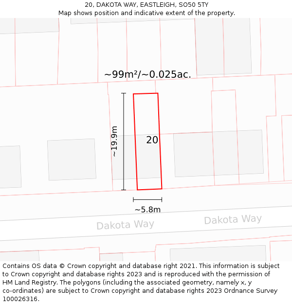 20, DAKOTA WAY, EASTLEIGH, SO50 5TY: Plot and title map