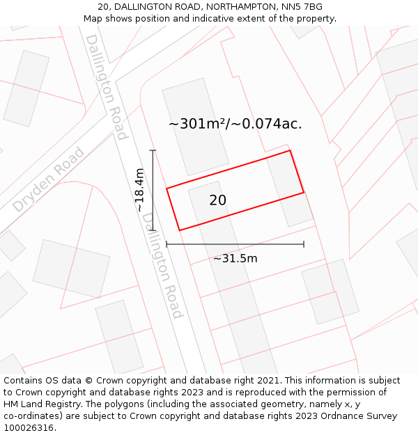 20, DALLINGTON ROAD, NORTHAMPTON, NN5 7BG: Plot and title map