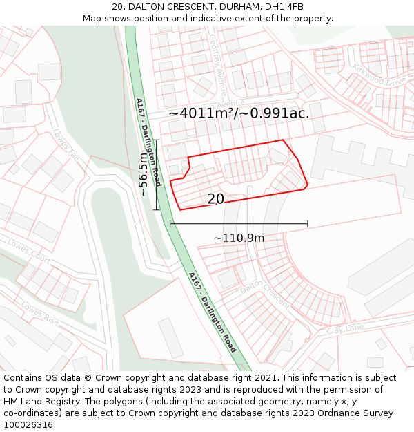 20, DALTON CRESCENT, DURHAM, DH1 4FB: Plot and title map