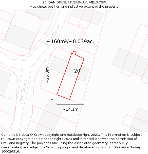 20, DAN DRIVE, FAVERSHAM, ME13 7SW: Plot and title map