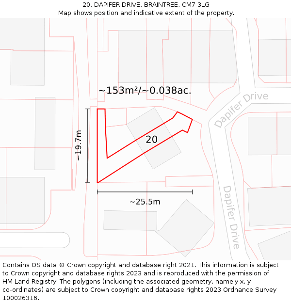 20, DAPIFER DRIVE, BRAINTREE, CM7 3LG: Plot and title map