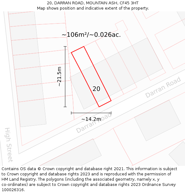 20, DARRAN ROAD, MOUNTAIN ASH, CF45 3HT: Plot and title map