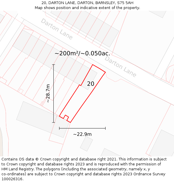 20, DARTON LANE, DARTON, BARNSLEY, S75 5AH: Plot and title map