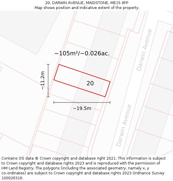 20, DARWIN AVENUE, MAIDSTONE, ME15 9FP: Plot and title map