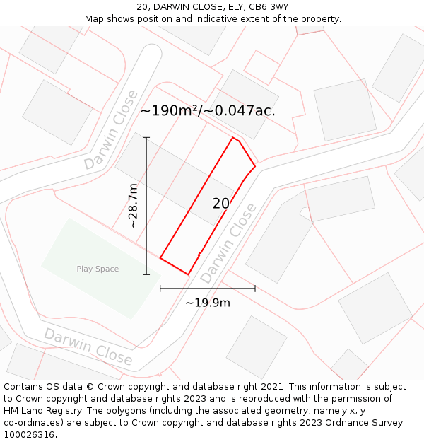 20, DARWIN CLOSE, ELY, CB6 3WY: Plot and title map