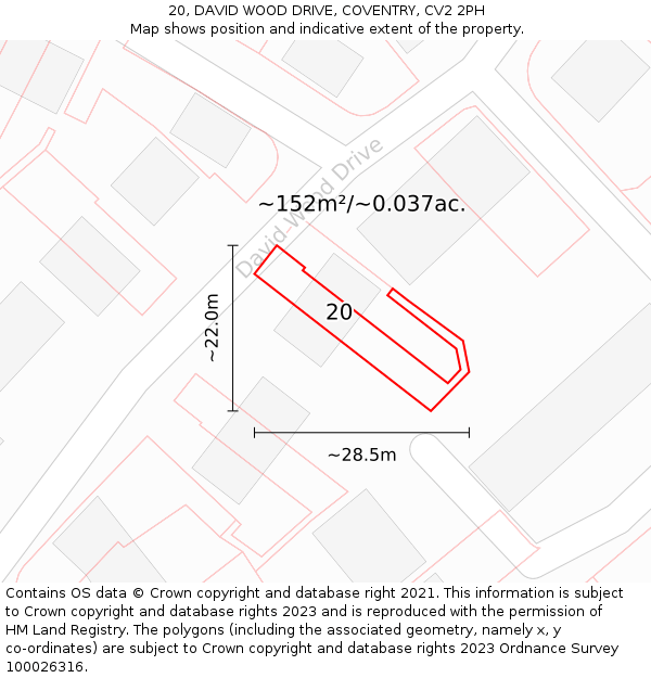 20, DAVID WOOD DRIVE, COVENTRY, CV2 2PH: Plot and title map