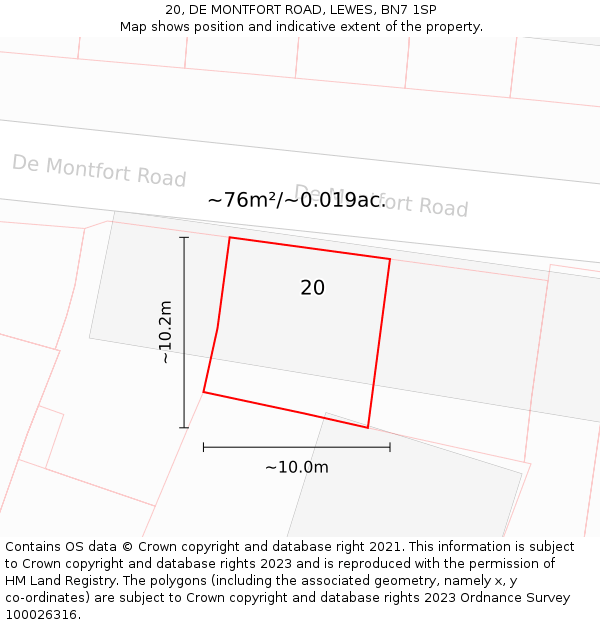 20, DE MONTFORT ROAD, LEWES, BN7 1SP: Plot and title map