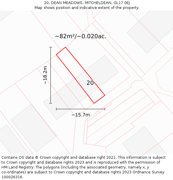 20, DEAN MEADOWS, MITCHELDEAN, GL17 0EJ: Plot and title map